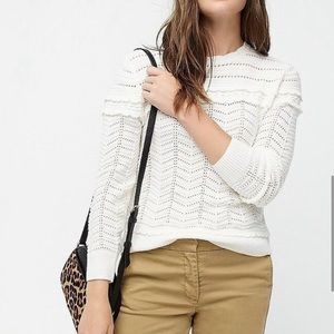 J. Crew White Scalloped Pointelle Crochet Knit Wool Blend Sweater Size XS